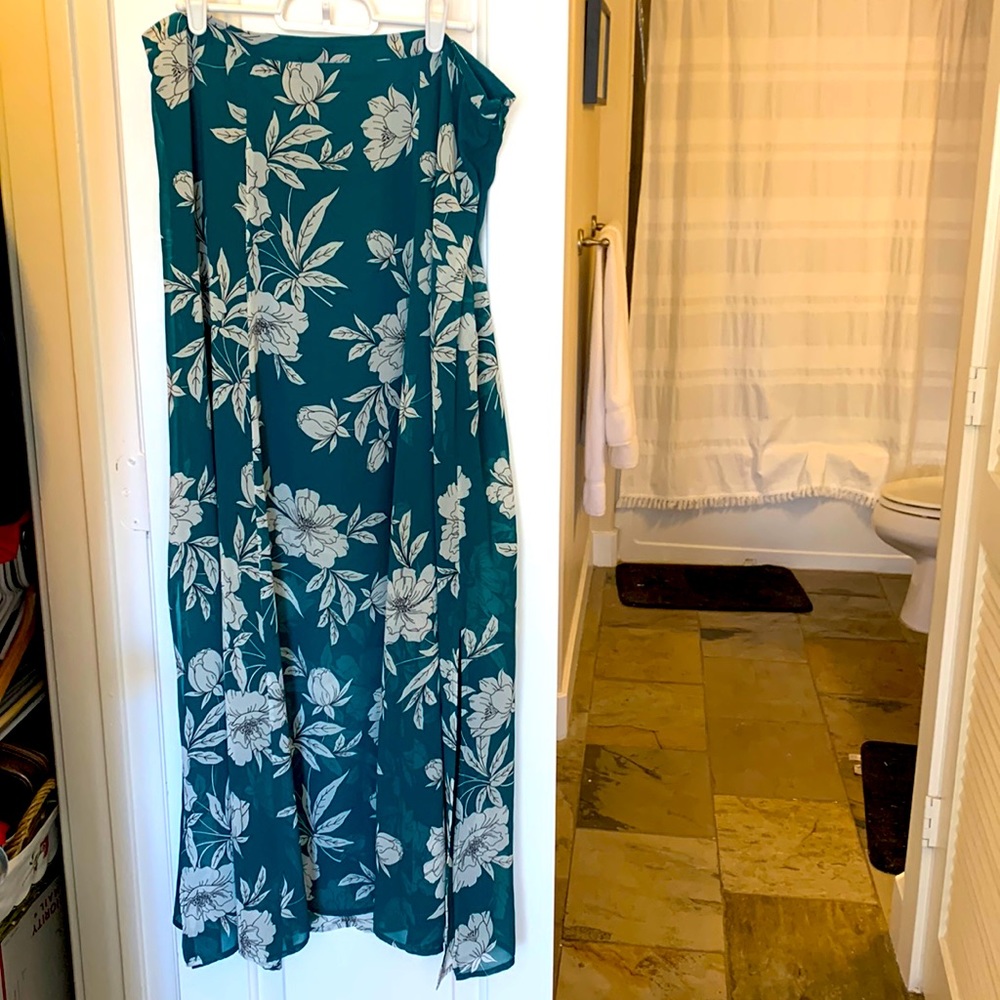 LOFT Teal Floral Midi Skirt